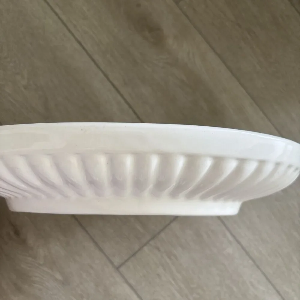 Haeger #293 lg vintage MCM fluted curved centerpiece serving bowl dish platter
